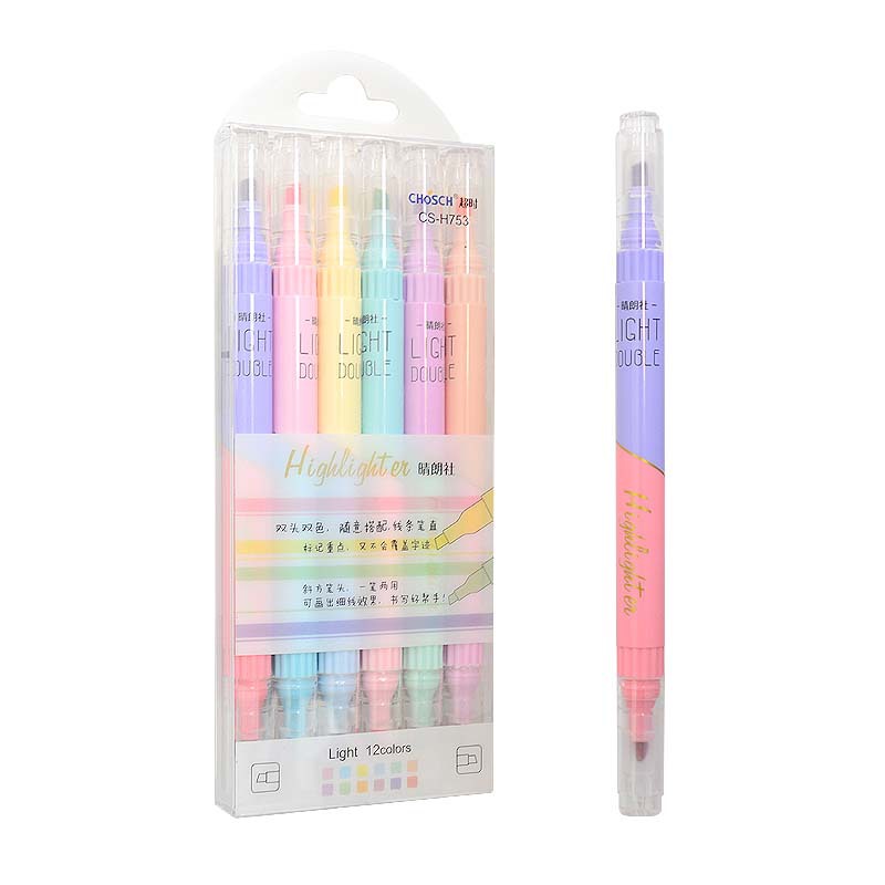 Pastel Highlighter Set Double Ended - 6 pçs ponta dupla highlighter canetas