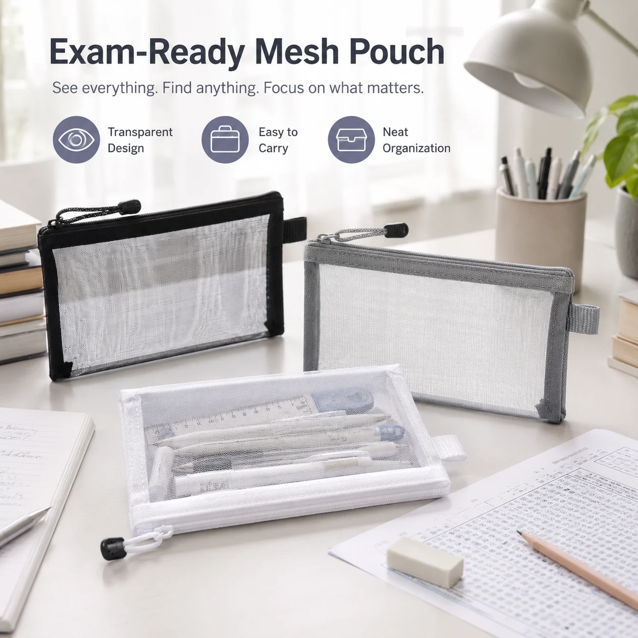 Estojo Transparente de Malha c - Clear Mesh Pencil Pouch For Exam avaliação e preço